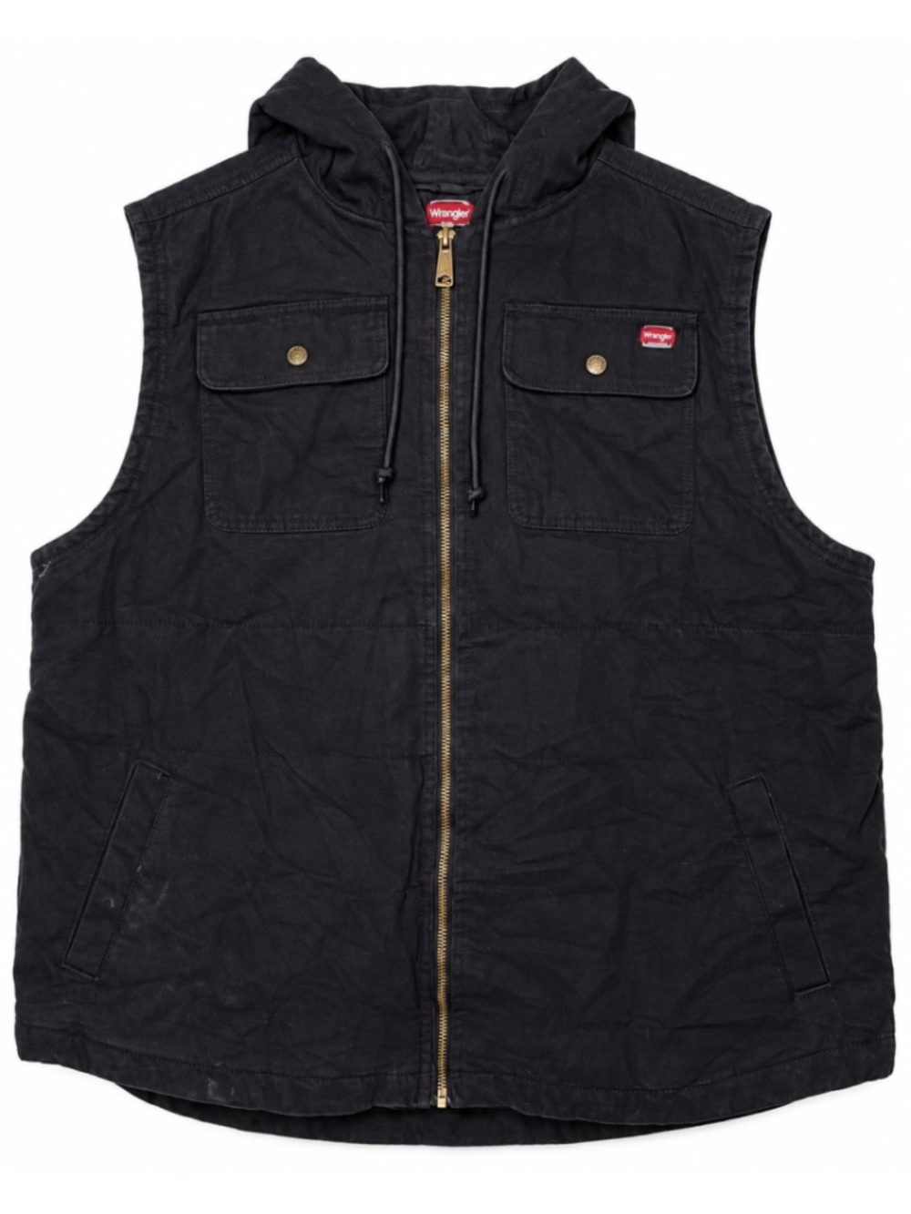 Wrangler Hooded Vest Men’s 2XL 50 - 52 Workwear Quilted Lined Insulated Black
